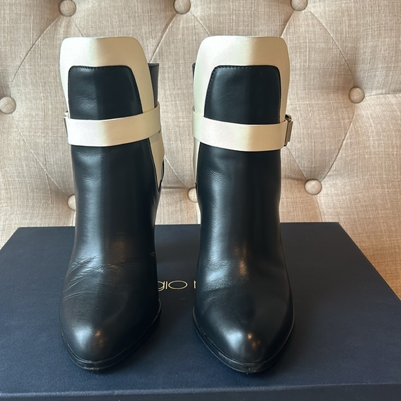 Sergio Rossi Black White Leather Ankle Boots Sz 7.5 US - Picture 4 of 11